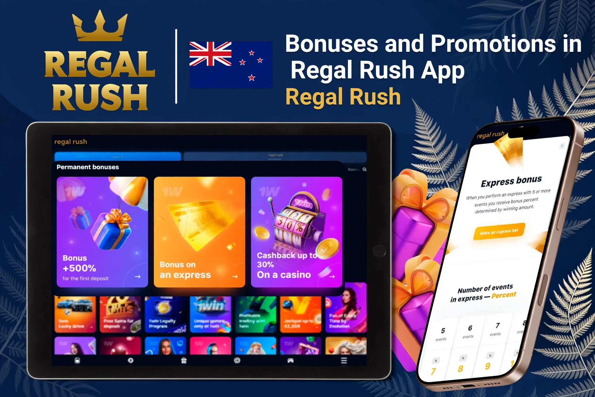Registration process on the Regal Rush Casino mobile app with social login options