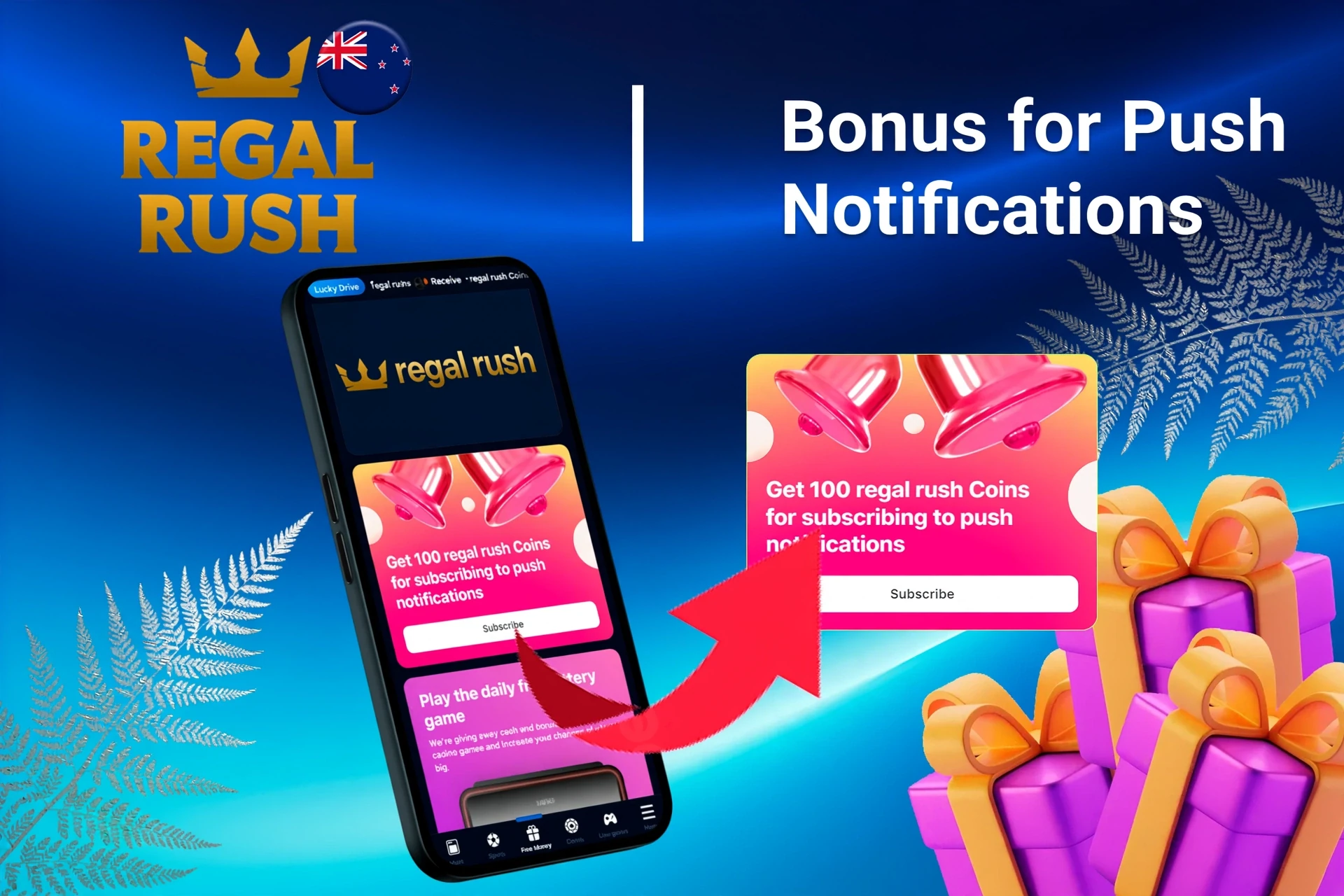 mobile app showing bonus offers and promotions with coins and poker-related graphics