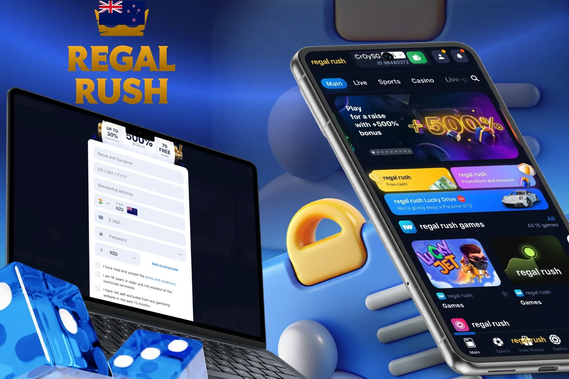 Description of registering with Regal Rush Casino and receiving a welcome bonus